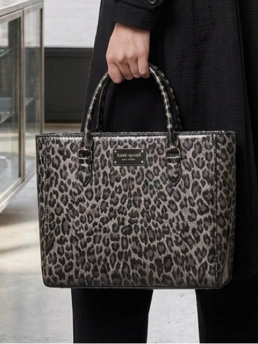 kate spade Leopard Print Patent Leather Tote in Brown and Black